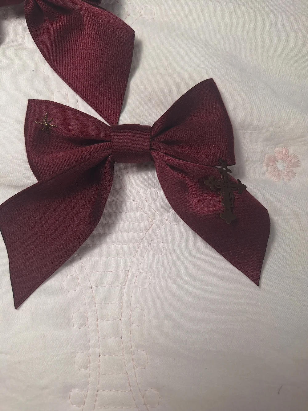Alice and the Pirates Burgundy & Gold Cross Emblem Hair Bow Clips | Set of 2 |